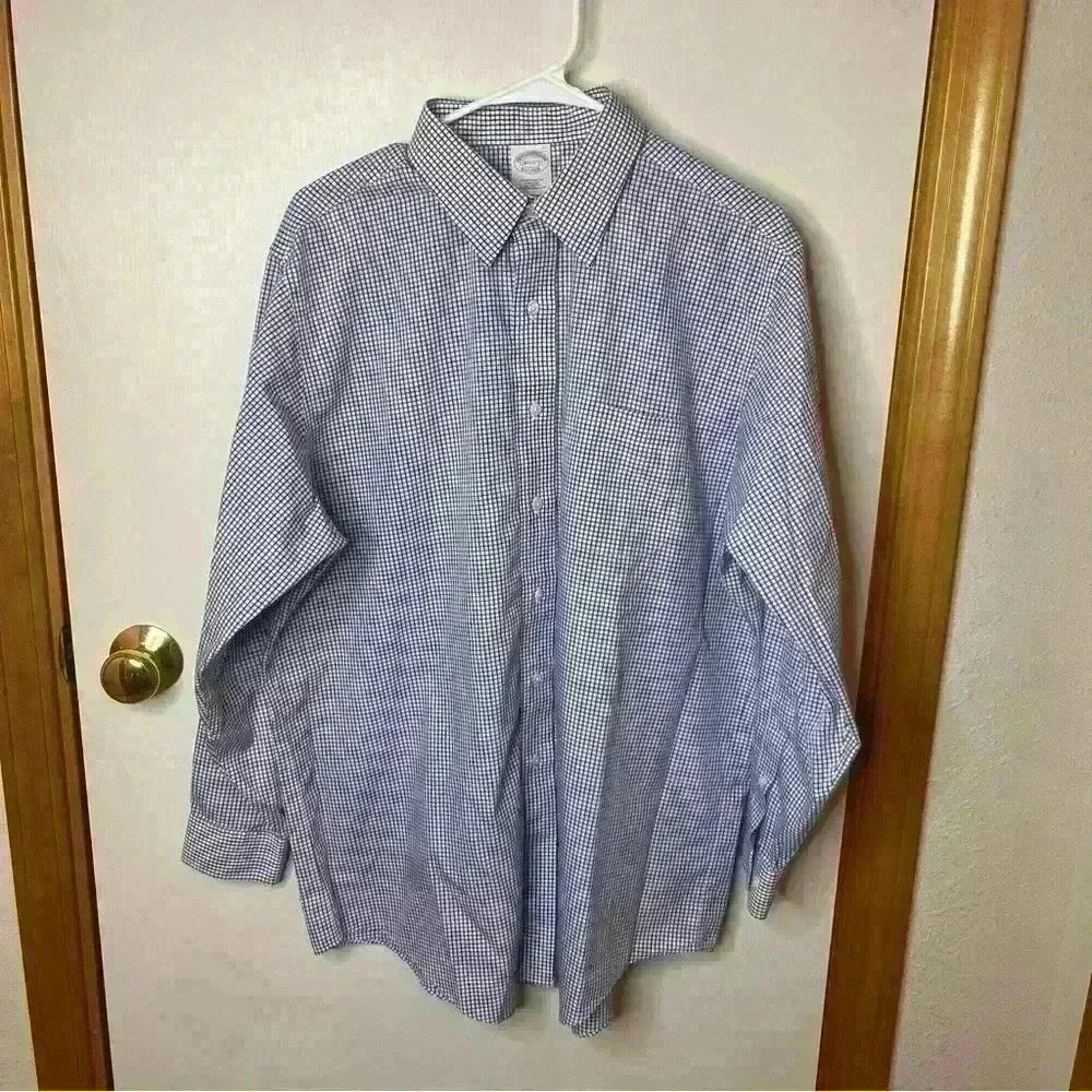 Brooks Brothers Dress Shirt Men’s 16.5 Blue Check Button Up Long Sleeve Casual